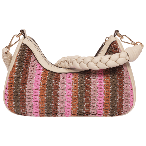 Tommy Bahama Striped Woven Ribbon Zip Top Hobo Bag