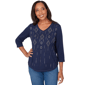 Petite Alfred Dunner Austin Rhinestone Diamond V Neck Blouse - image 1