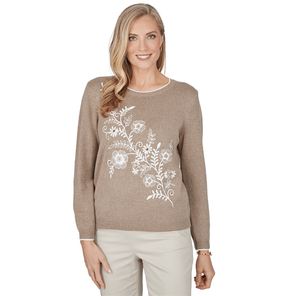 Petite Alfred Dunner Sunset Ridge Floral Embroidered Sweater - image 