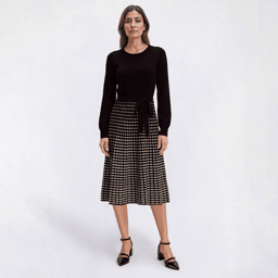 Womens Robbie Bee Long Sleeve Geometric Belt Sweater Dress