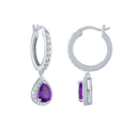 Gemstone Classics&#40;tm&#41; Lab Created Amethyst & Sapphire Hoop Earrings