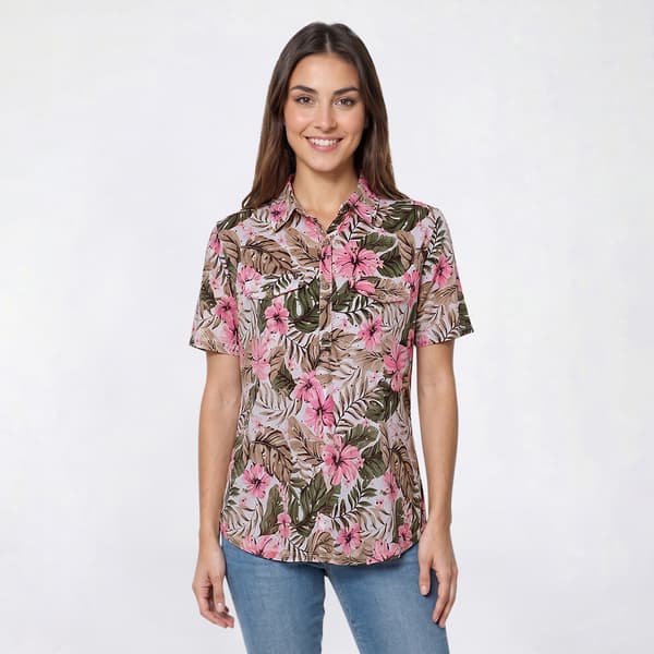 Womens Emily Daniels Short Sleeve Disco Foil Dot Floral Blouse - image 