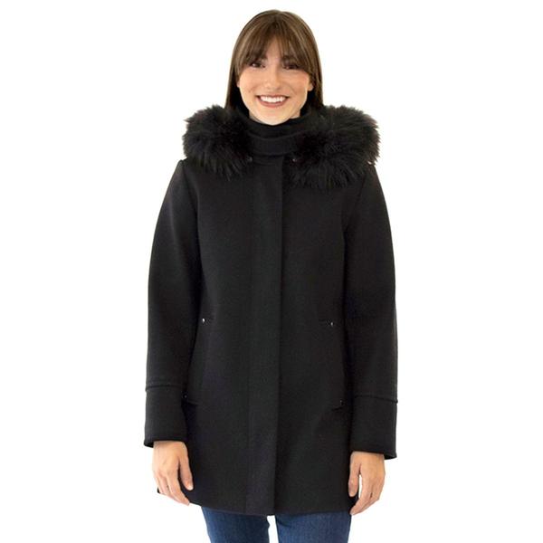 Womens Nine West Faux Wool Coat with Faux Fur Hood