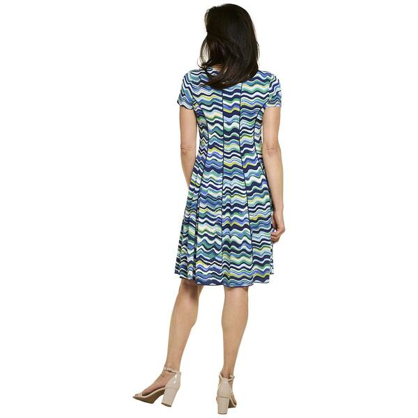 Petite Sami &amp; Jo Short Sleeve Seam Wavy Stripe A-Line Dress - image 