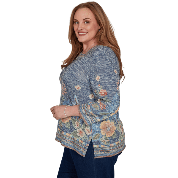 Plus Size Alfred Dunner Tuscany Square Neck Floral Sweater