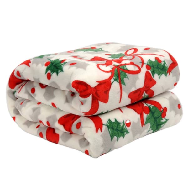 Kathy Ireland Festive Foliage Holiday Flannel Reversible Blanket - image 
