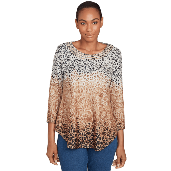 Plus Size Ruby Rd. Cozy Time Embellished Animal Print Cozy Top - image 