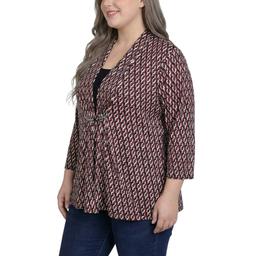 Plus Size NY Collection 3/4 Sleeve Geometric Two in One Blouse