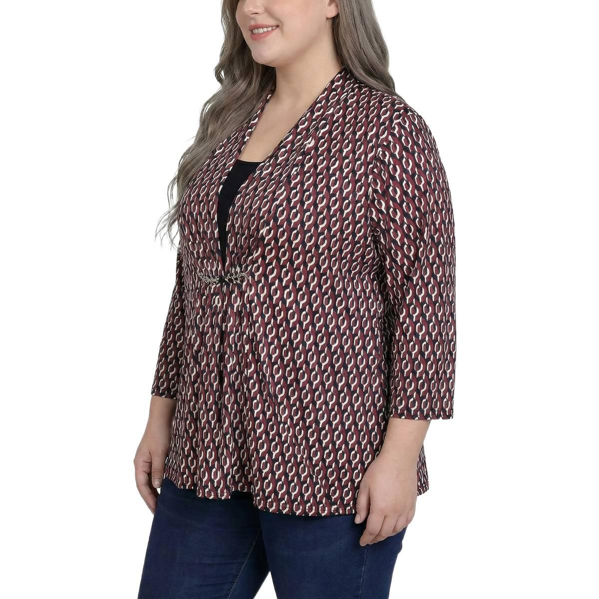 Plus Size NY Collection 3/4 Sleeve Geometric Two in One Blouse