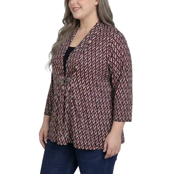Plus Size NY Collection 3/4 Sleeve Geometric Two in One Blouse