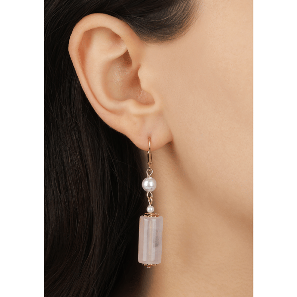 1928 Gold-Tone Faux Pearl Rectangular Semi-Precious Bead Earring