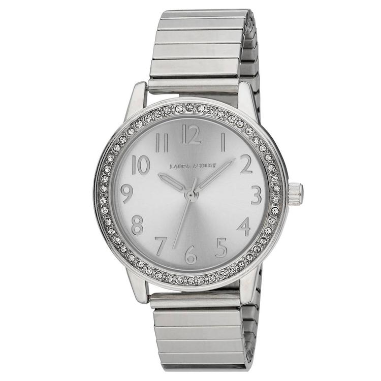 Womens Laura Ashley(R) Silver Stone Bezel Watch - LA2053SS