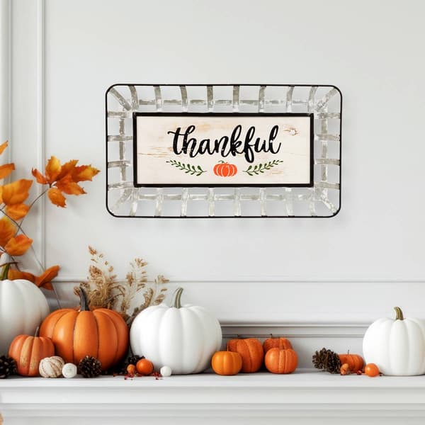 Northlight 24in. Pumpkin "Thankful" Serving Tray Wall Decor