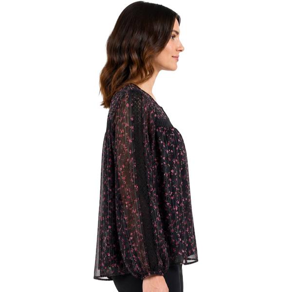 Womens Zac & Rachel Long Sleeve Pleated Floral Blouse
