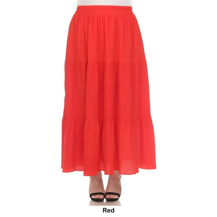 Plus Size White Mark Pleated Tiered Maxi Skirt