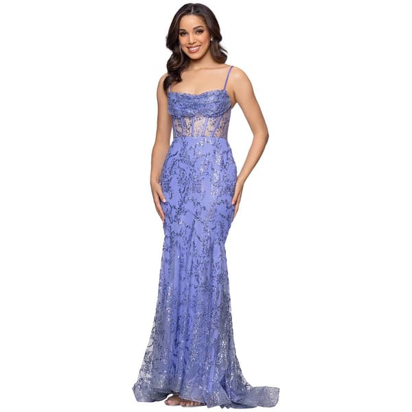 Juniors Blondie Nites Glitter Mesh Corset Sheath Dress