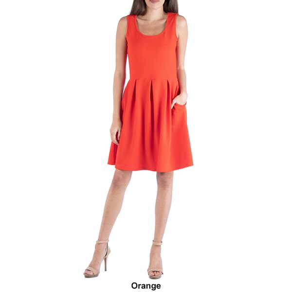 Womens 24/7 Comfort Apparel Pleated Skater Dress w/ Pockets