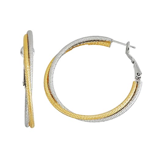 Fine Faux Two-Tone Twisted 2 Row Hoop Earrings