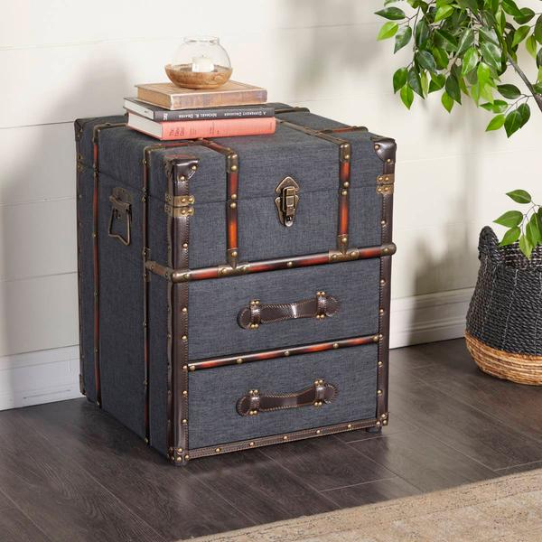 9th & Pike® Blue Wood and Linen Traditional Accent Table