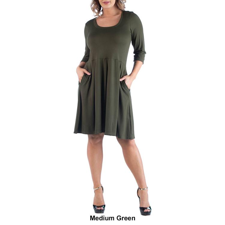 Plus Size 24/7 Comfort Apparel Elbow Sleeve Pocket Shift Dress
