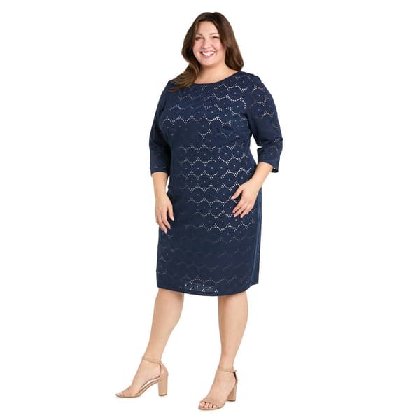 Plus Size R&M Richards 3/4 Sleeve A-Line Illusion Dress - image 