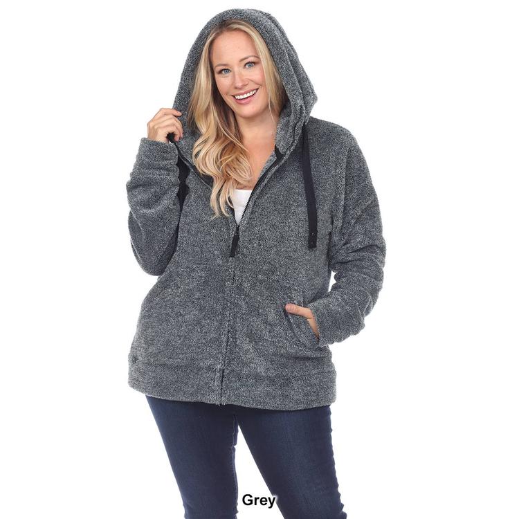 Plus Size White Mark Hooded Sherpa Jacket