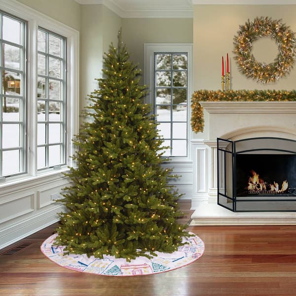 National Tree Village Scene White Velvet Tree Skirt w/ Embroidery