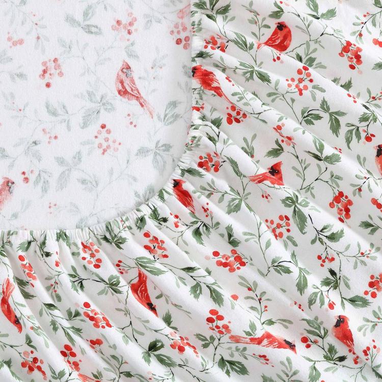 Laura Ashley Jolly Cardinals Cotton Flannel Sheet Set