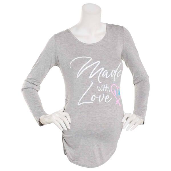 Womens Due Time Long Sleeve Made with Love Slogan Maternity Top - image 