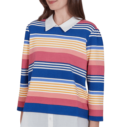 Womens Ruby Rd. Game of Luxe Two in One Stripe Sweater