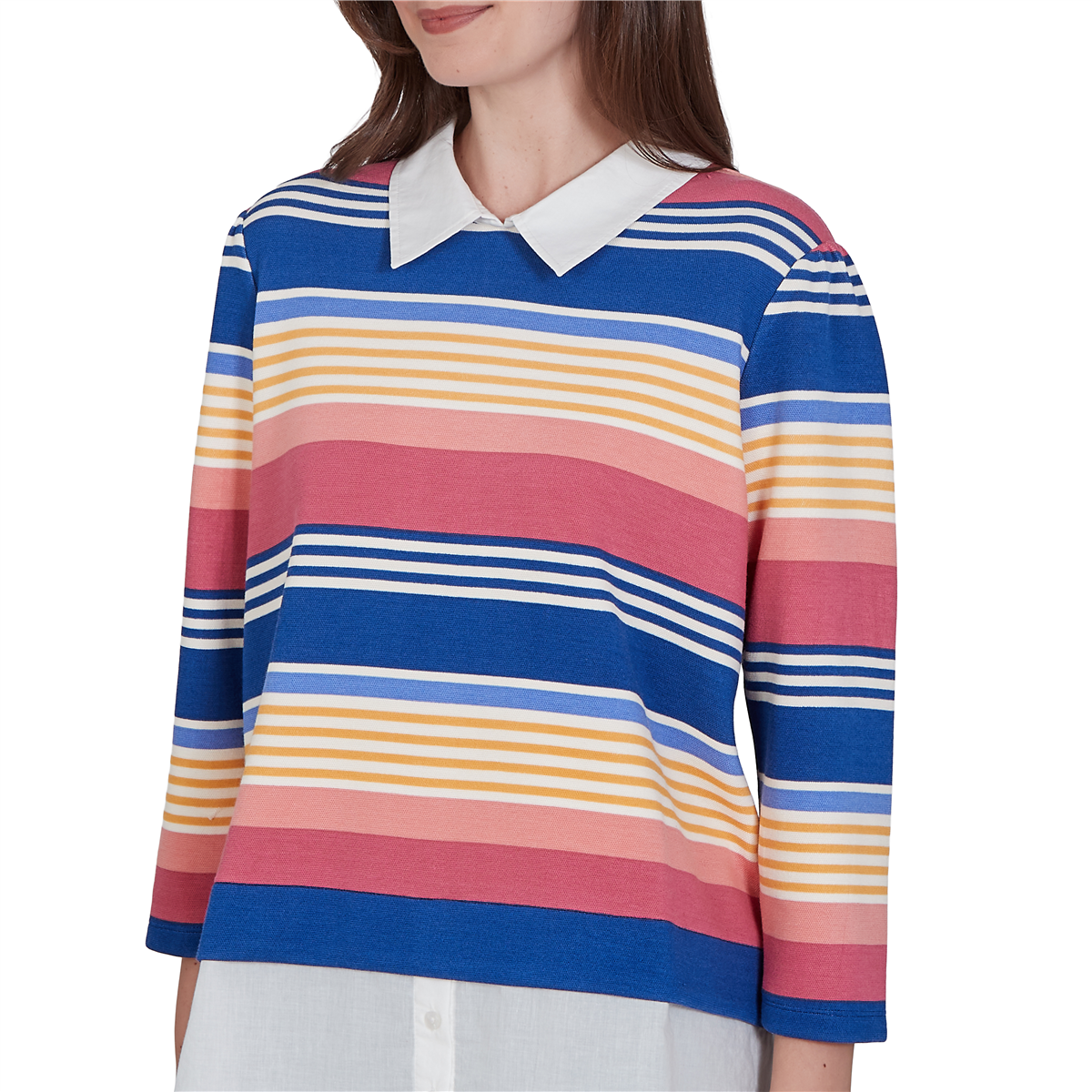 Womens Ruby Rd. Game of Luxe Two in One Stripe Sweater