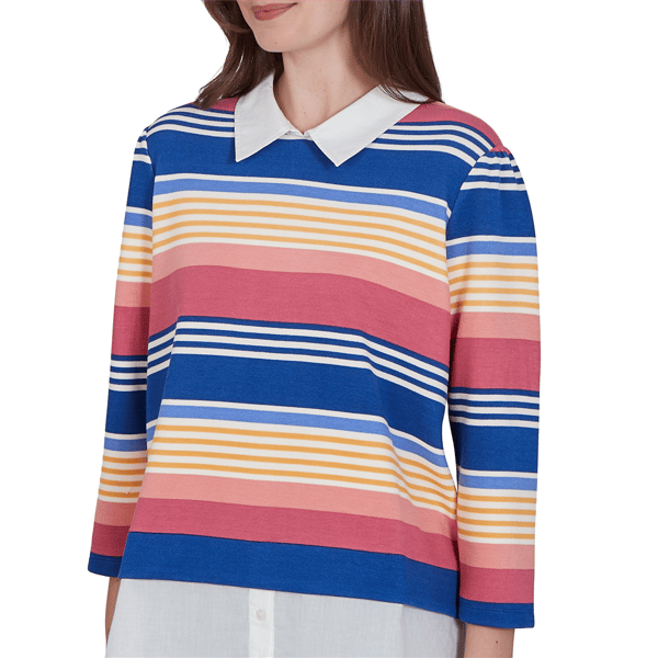 Womens Ruby Rd. Game of Luxe Two in One Stripe Sweater