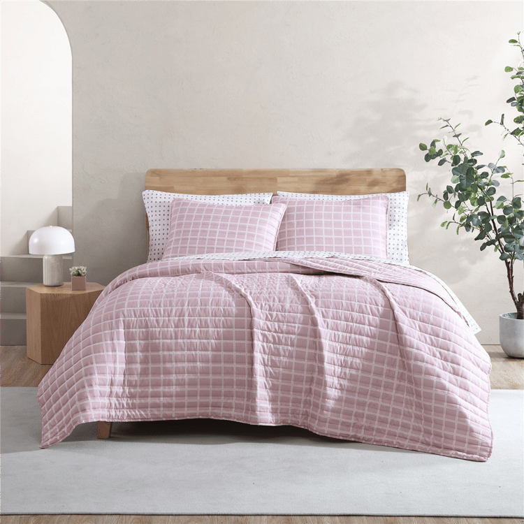 City Scene Woven Grid Microfiber Quilt Set