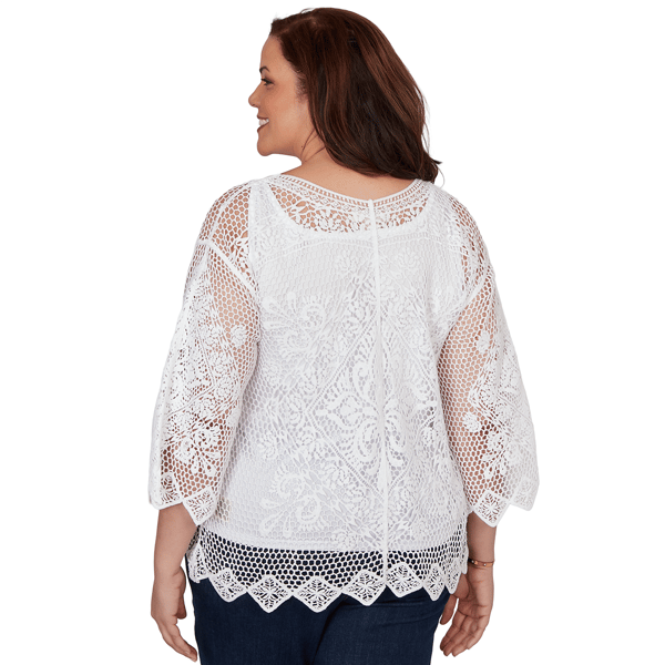 Plus Size Ruby Rd. French Riviera 3/4 Sleeve Open Crochet Blouse