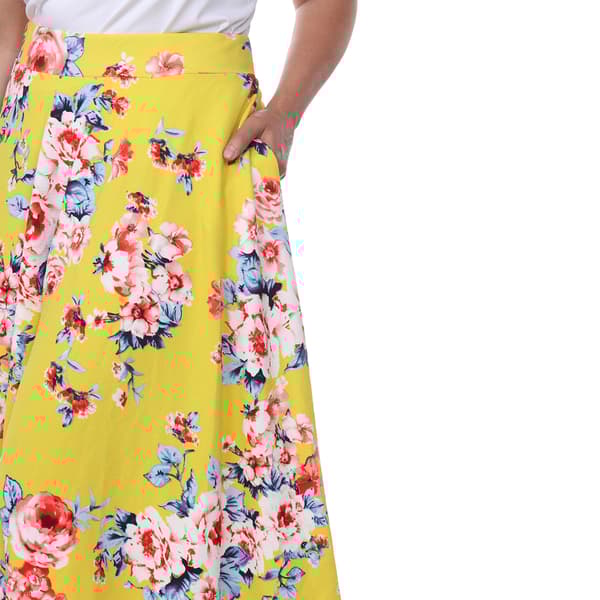Plus Size White Mark Tasmin Spring Floral Flare Midi Skirt