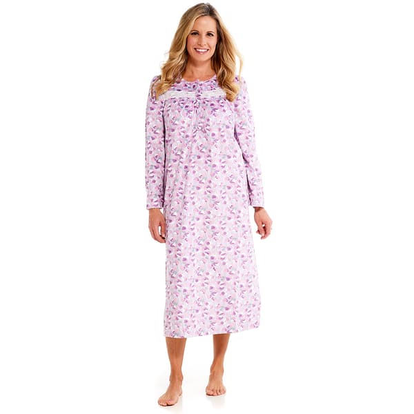 Plus Size Jasmine Rose Long Sleeve Pansy Silky Fleece Nightgown