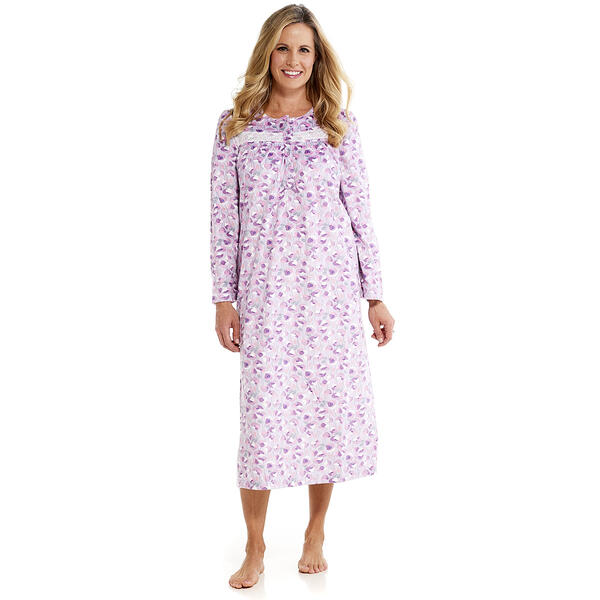 Plus Size Jasmine Rose Long Sleeve Pansy Silky Fleece Nightgown - image 