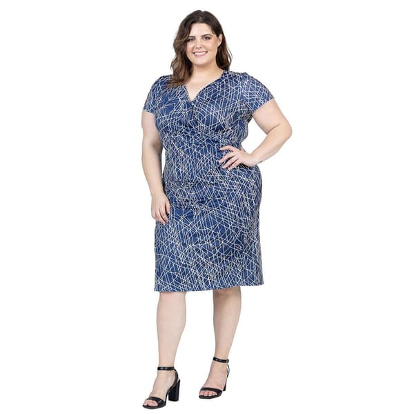 Plus Size 24/7 Comfort Apparel Abstract Faux Wrap Dress
