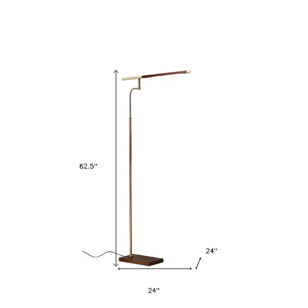 HomeRoots 63in. Brown LED Task Floor Lamp with Brass