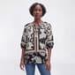 Womens Como Black Elbow Sleeve Vine Woven Henley Blouse - image 1