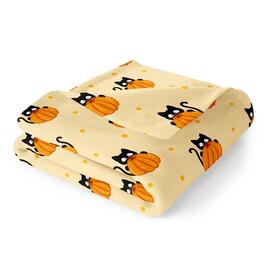 Spirit Linen Home&#40;tm&#41; Velvet Halloween Cats/Pumpkin Throw Blanket
