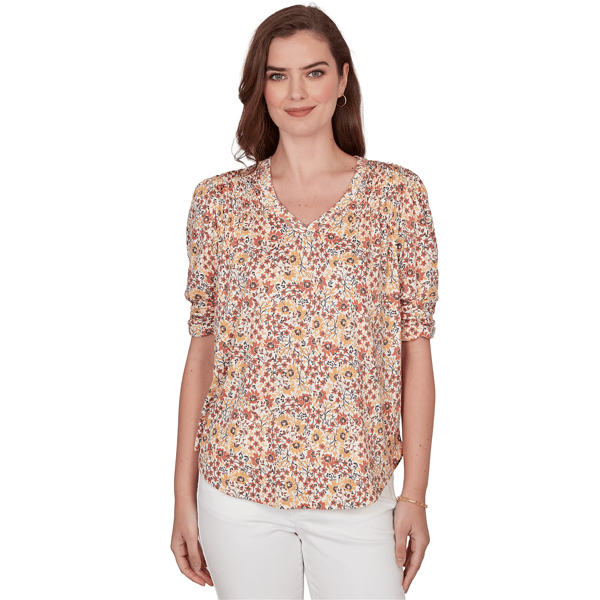 Plus Size Skyes the Limit Terra Tropic Ditsy Floral Blouse
