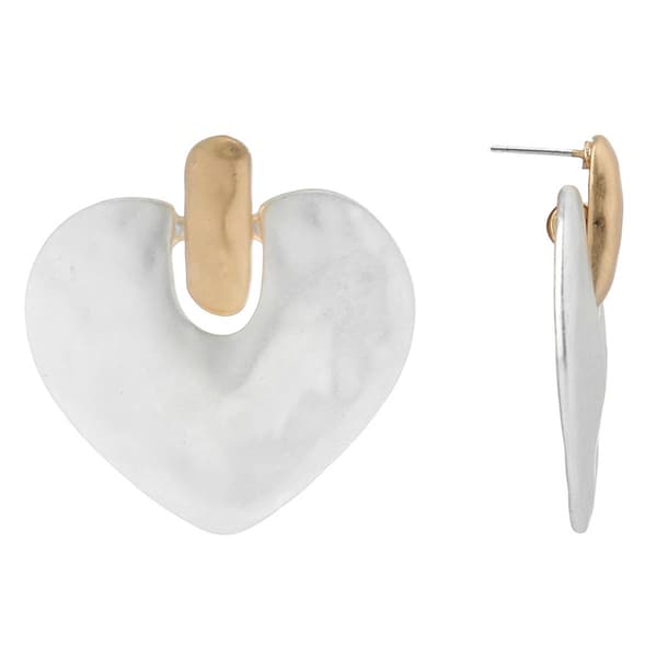 Bella Uno Worn Two-Tone Flat Heart Drop Earrings - image 