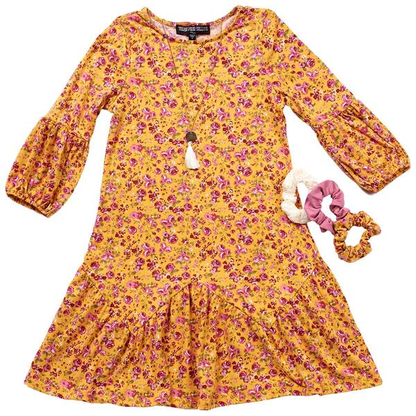 Girls &#40;7-16&#41; Three Pink Hearts Lantern Sleeve Swing Dress - image 