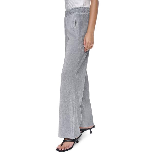 Womens DKNY Solid Pull On Lurex Velvet Wide Leg Pants