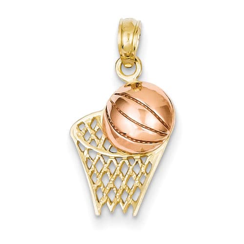 Unisex Gold Classics&#40;tm&#41; 14kt. Basketball Hoop & Ball Pendant - image 