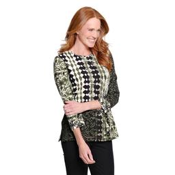 Womens Multiples 3/4 Sleeve Round Neck Abstract Blouse