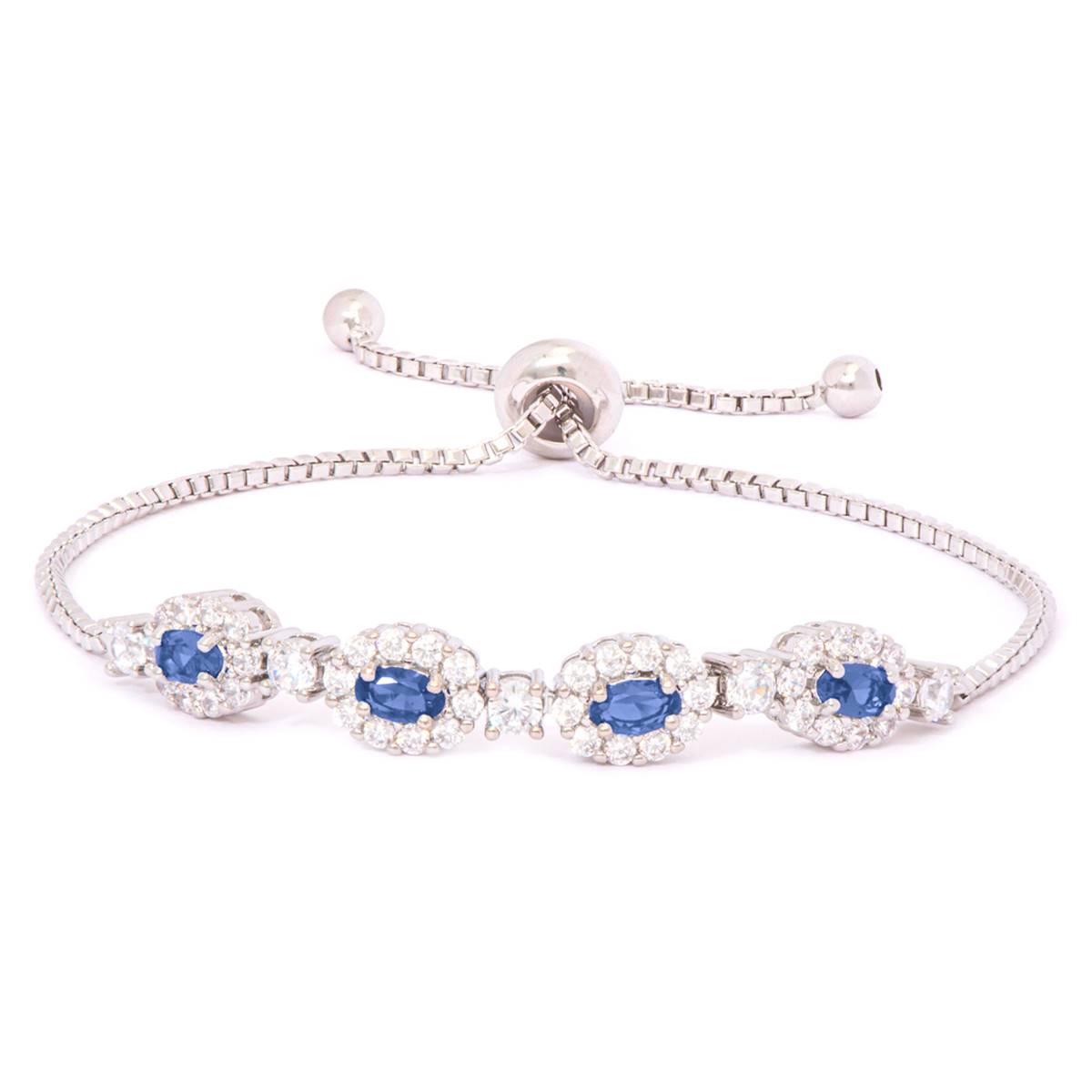 Gianni Argento Lab Sapphire/CZ Oval Adjustable Bracelet