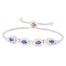 Gianni Argento Lab Sapphire/CZ Oval Adjustable Bracelet