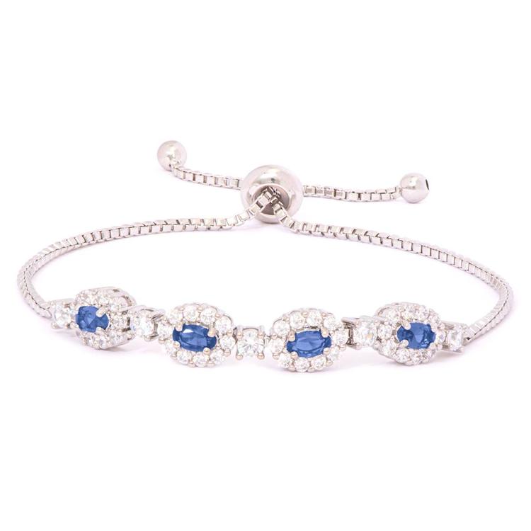Gianni Argento Lab Sapphire/CZ Oval Adjustable Bracelet